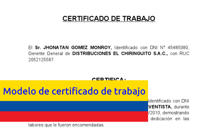Modelo de Certificado de Trabajo en Colombia » en Word